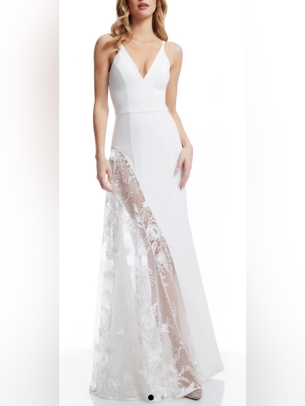 NEW Dress The Population Gianna Lace Panel Crepe White Gown Sz S